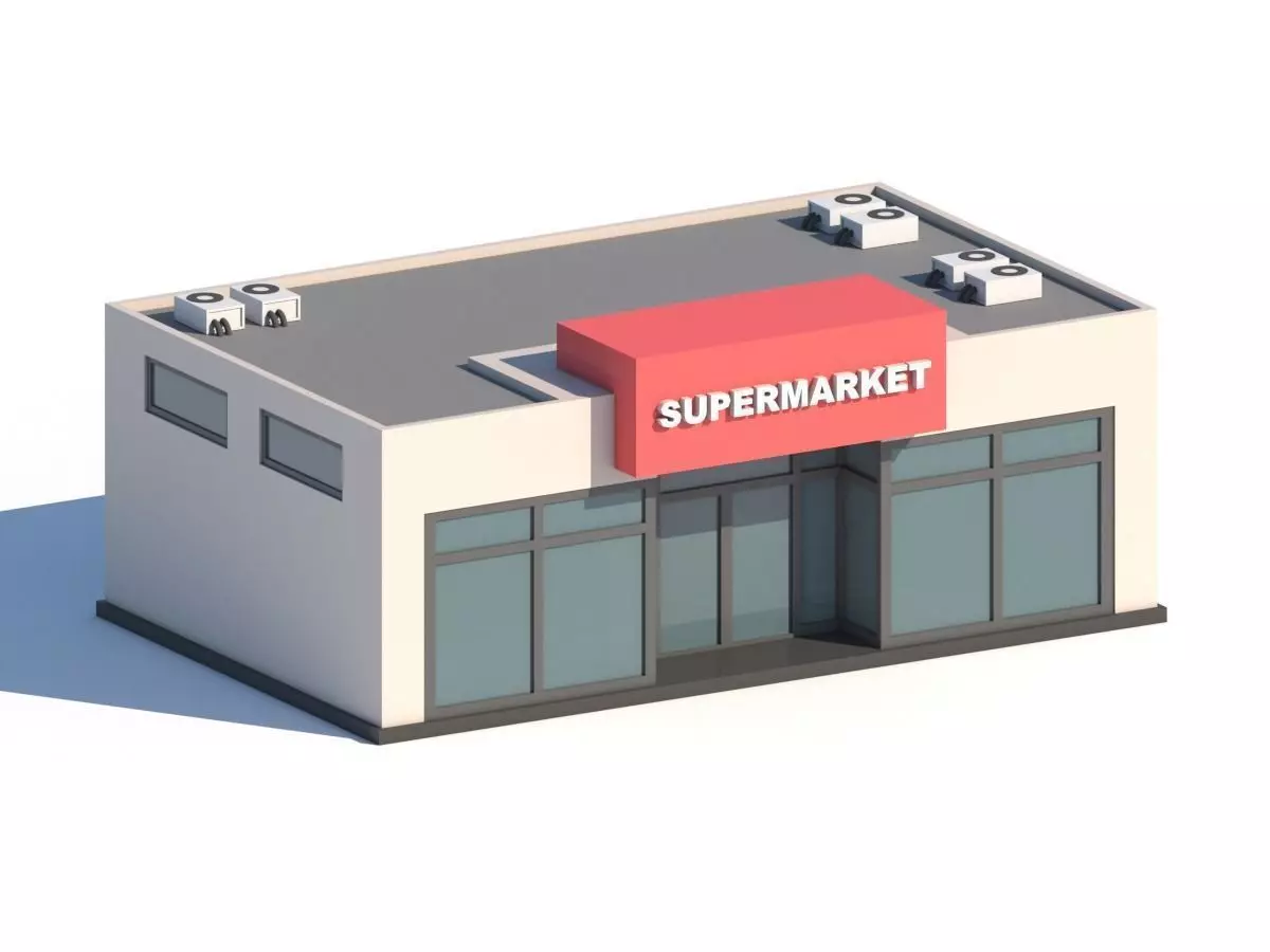 Cartoon Low Poly Supermarket Mall Building Low-poly 3D model_0