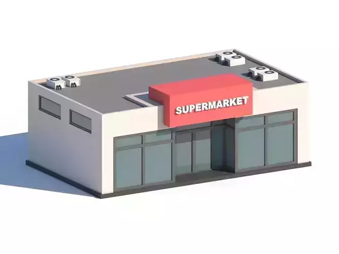 Cartoon Low Poly Supermarket Mall Building Low-poly 3D model
