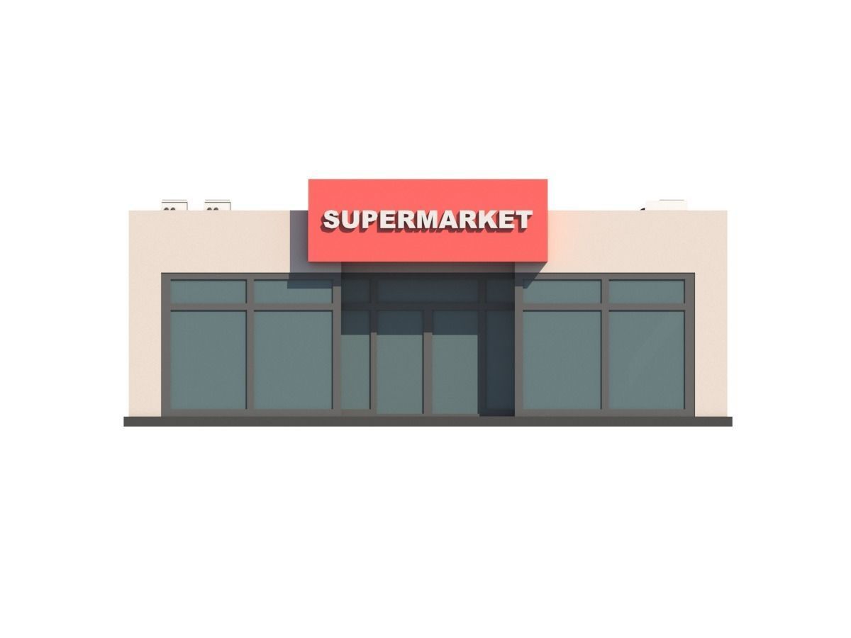 Cartoon Low Poly Supermarket Mall Building Low-poly 3D model_4