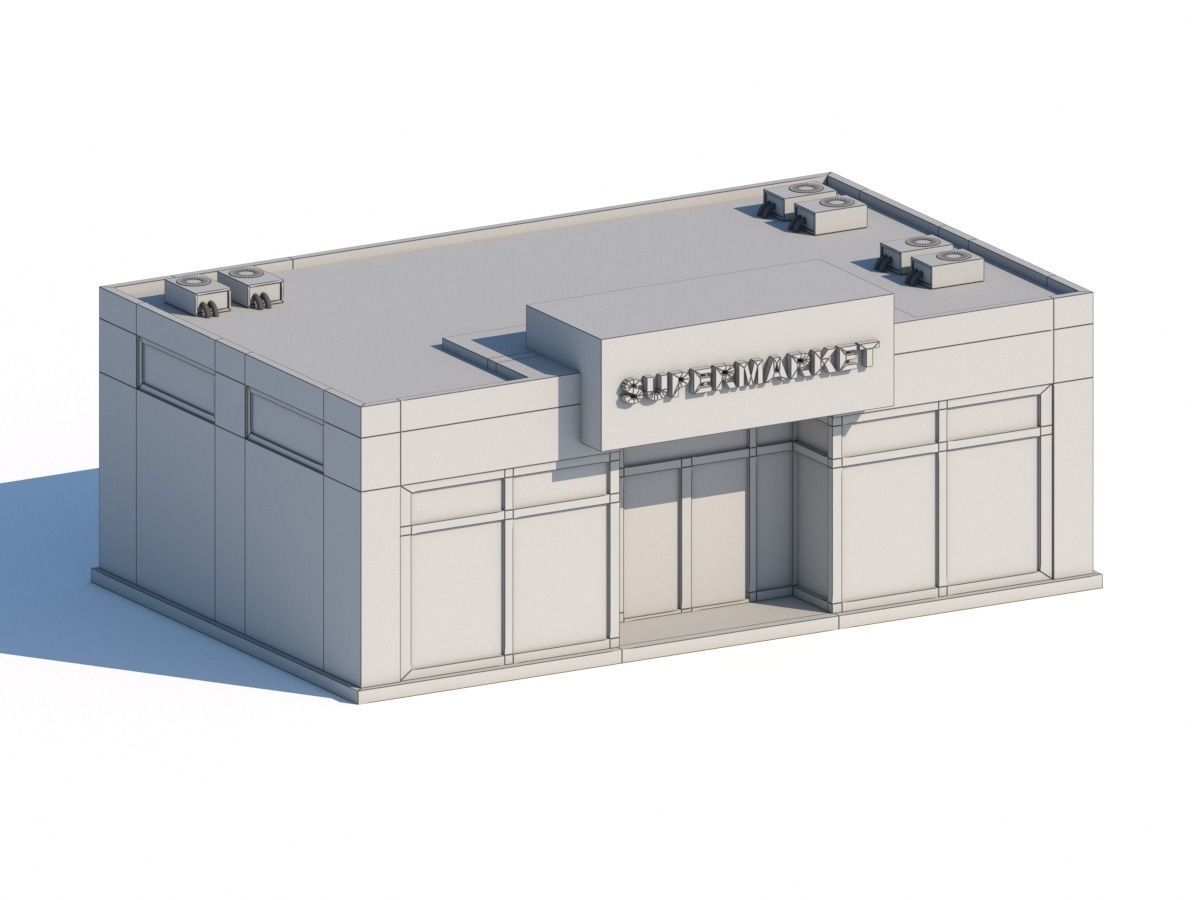 Cartoon Low Poly Supermarket Mall Building Low-poly 3D model_1
