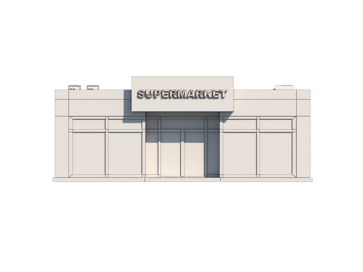 Cartoon Low Poly Supermarket Mall Building Low-poly 3D model_5