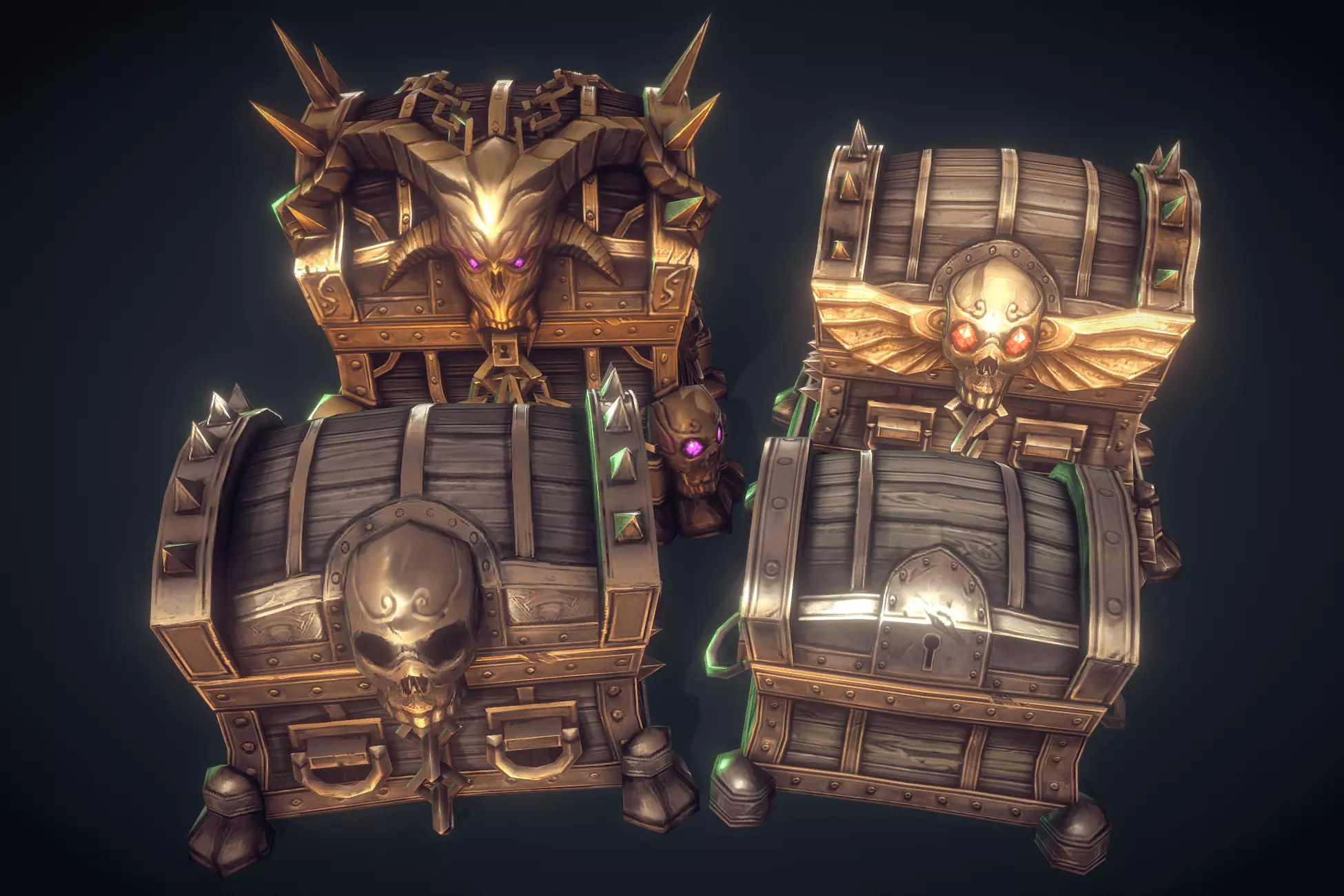 Treasure Chest Set - Low Poly Hand Painted Low-poly 3D model