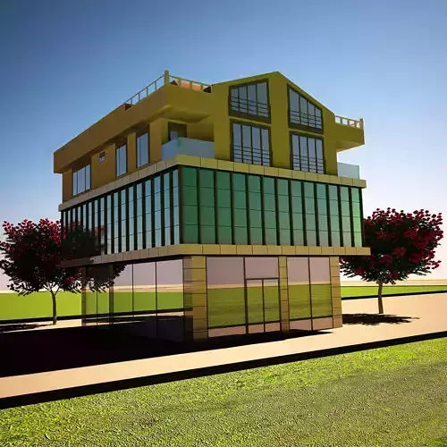 building modern on grassy field 3D model