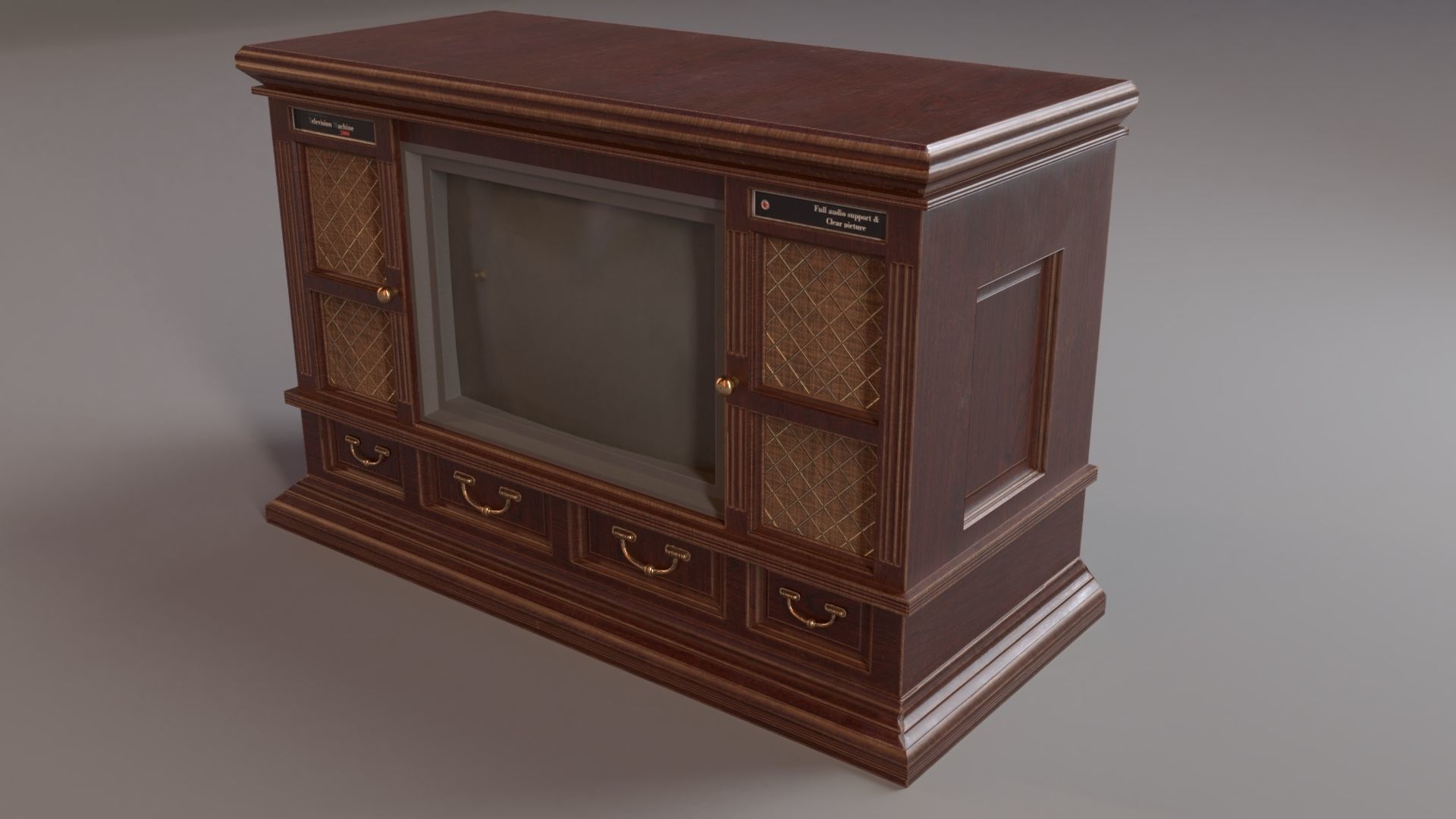 PBR Vintage TV Cabinet Low-poly 3D model_1