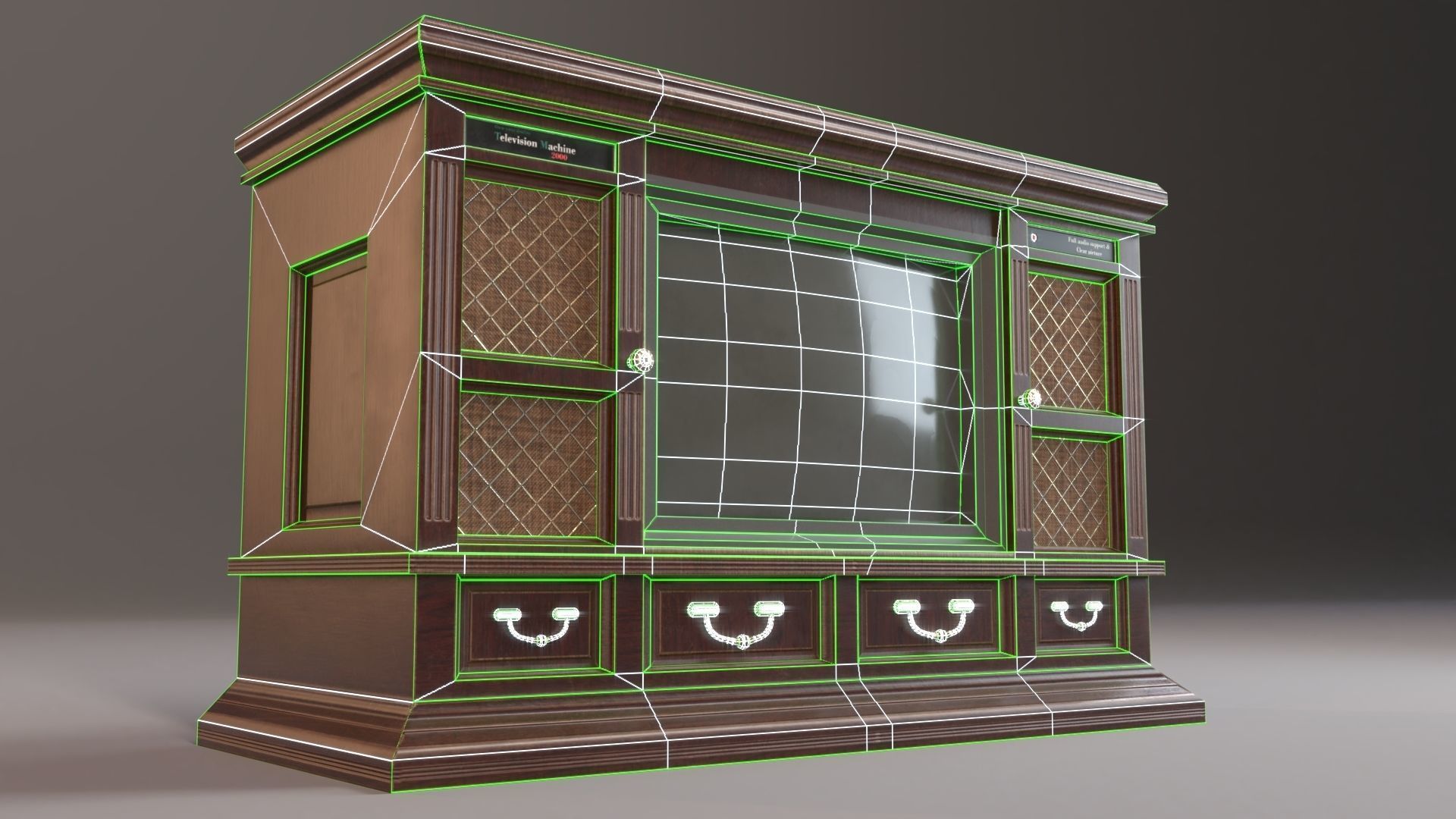 PBR Vintage TV Cabinet Low-poly 3D model_4