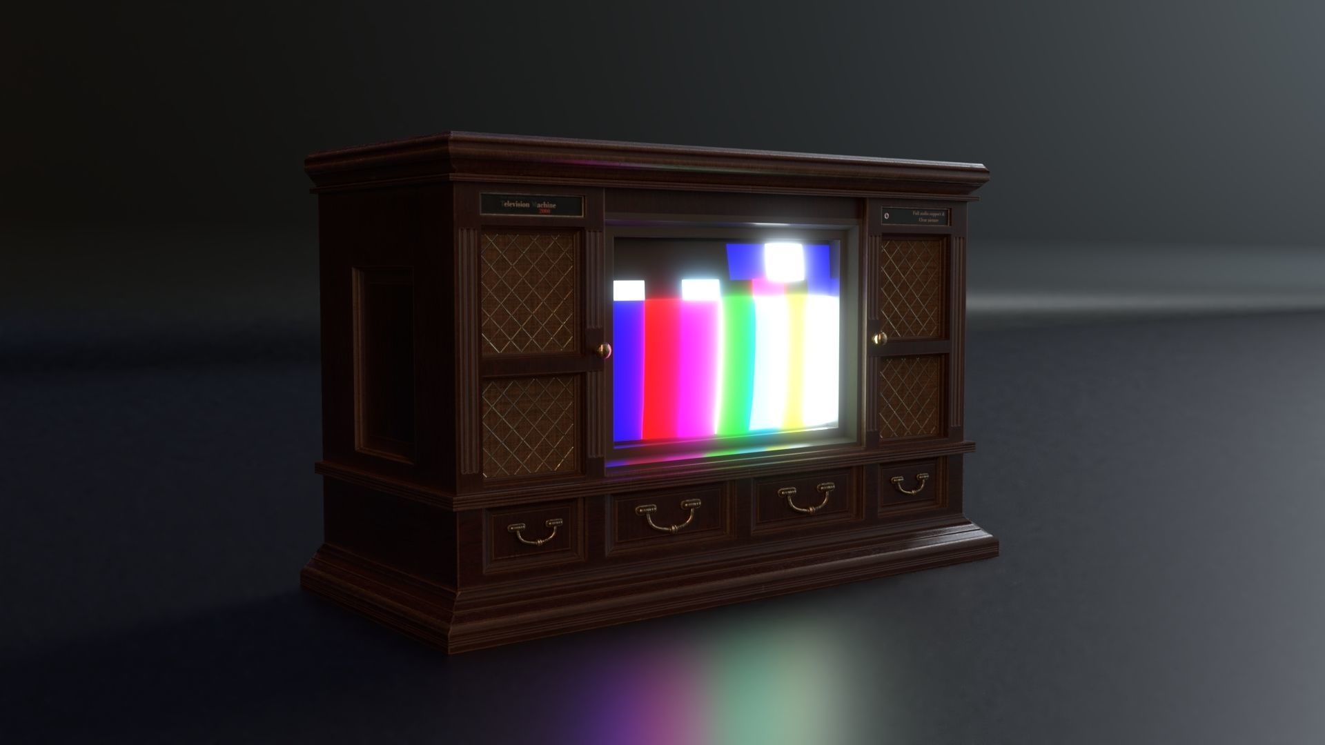 PBR Vintage TV Cabinet Low-poly 3D model_3