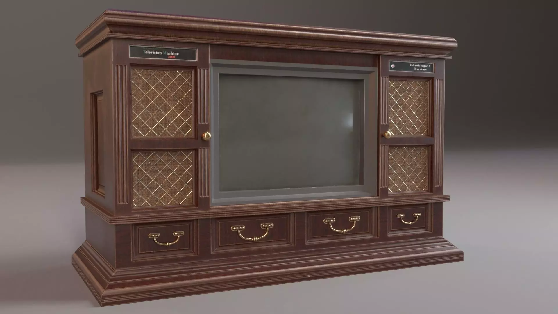 PBR Vintage TV Cabinet Low-poly 3D model_0