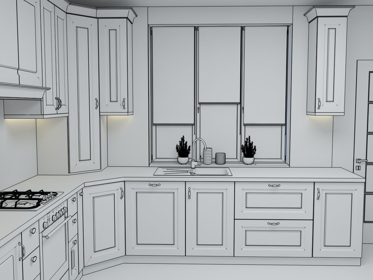Ivory Kitchen Classical 3D model_6