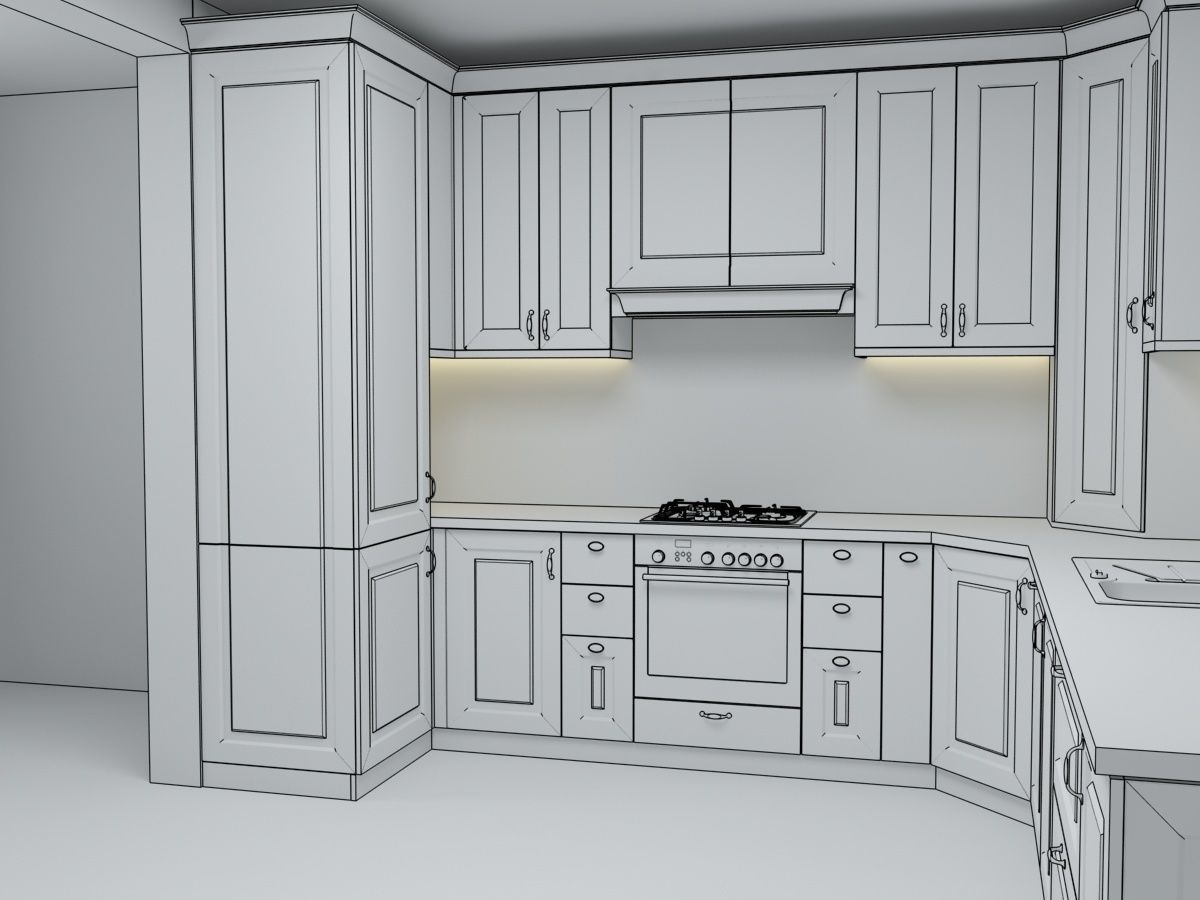 Ivory Kitchen Classical 3D model_7