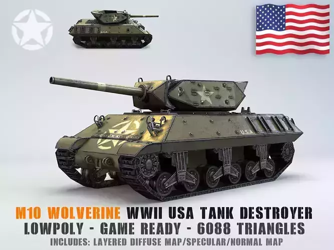 Low Poly M10 Wolverine tank destroyer Low-poly 3D model