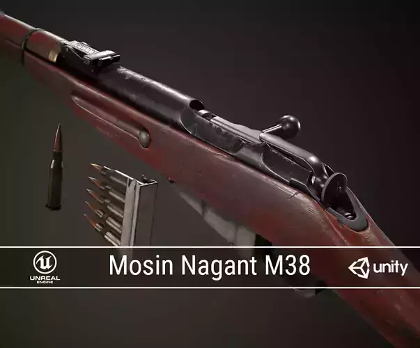 PBR Soviet Mosin Nagant M38 Low-poly 3D model