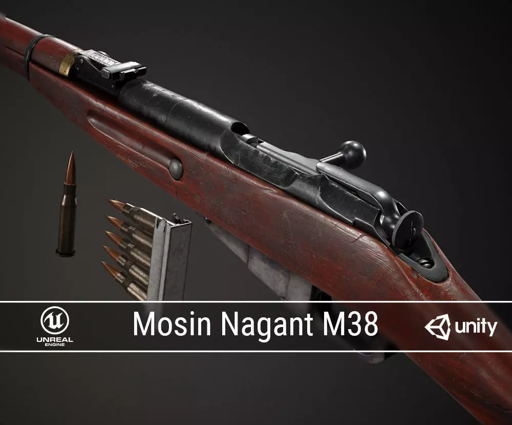 PBR Soviet Mosin Nagant M38 Low-poly 3D model_0