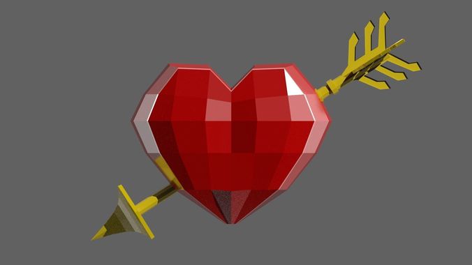 Heart and arrow LowPoly  Low-poly 3D model