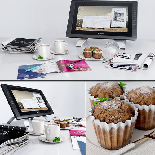 Journals Decorative Coffee Cupcakes Tablet Notebook 3D model