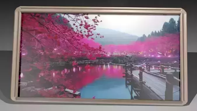 Painting cherry blossoms on lake 3D model