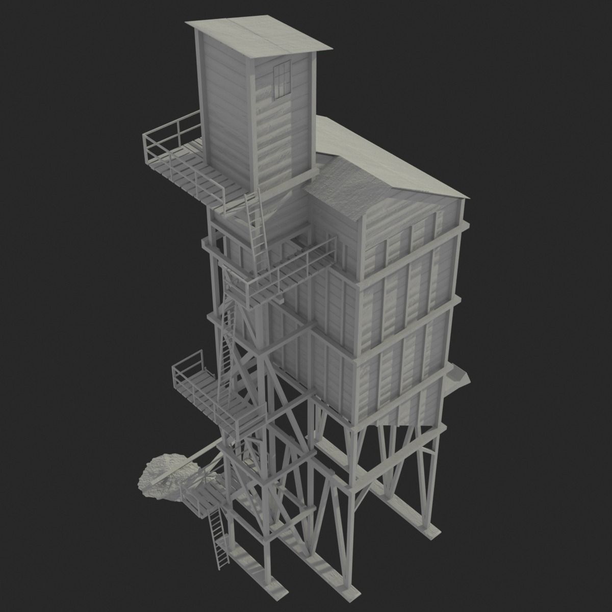 Old coal wooden tipple 3D model_15