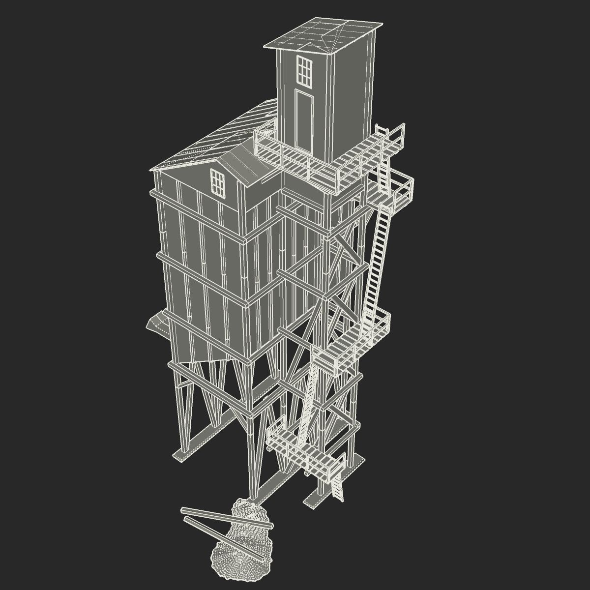 Old coal wooden tipple 3D model_11