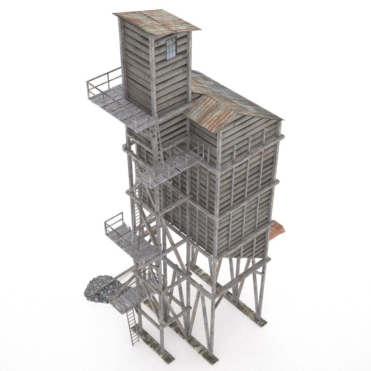 Old coal wooden tipple 3D model_4