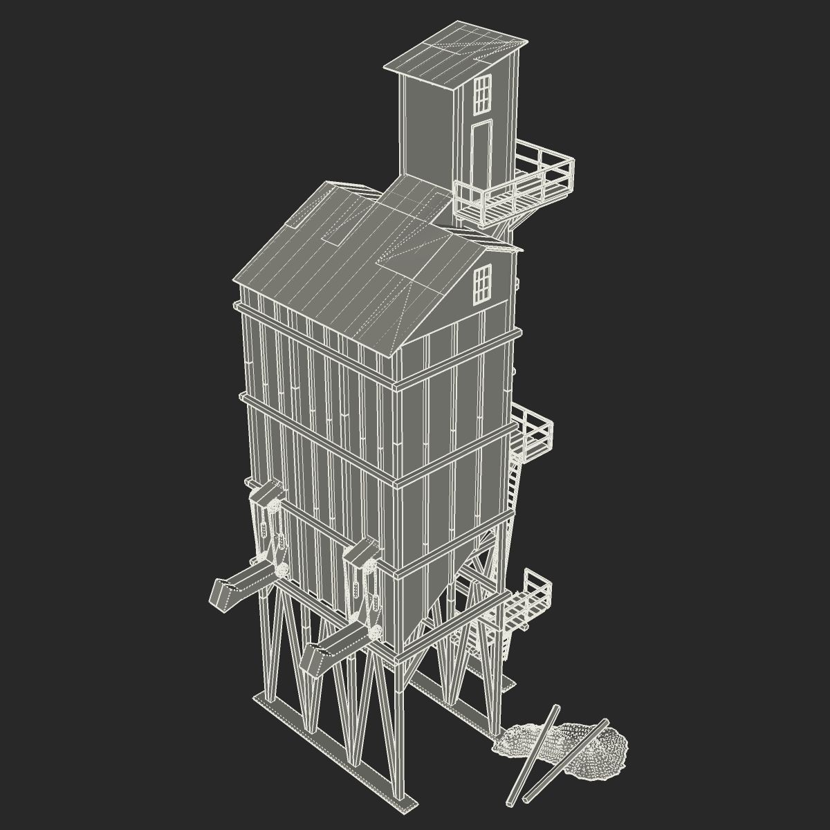Old coal wooden tipple 3D model_10