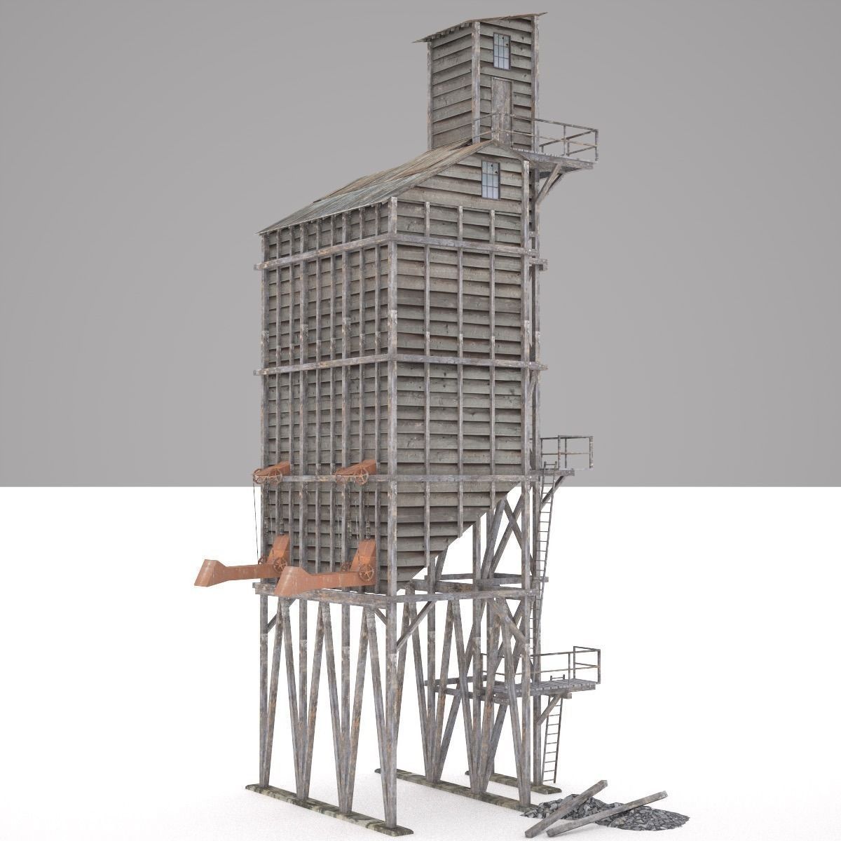 Old coal wooden tipple 3D model_6