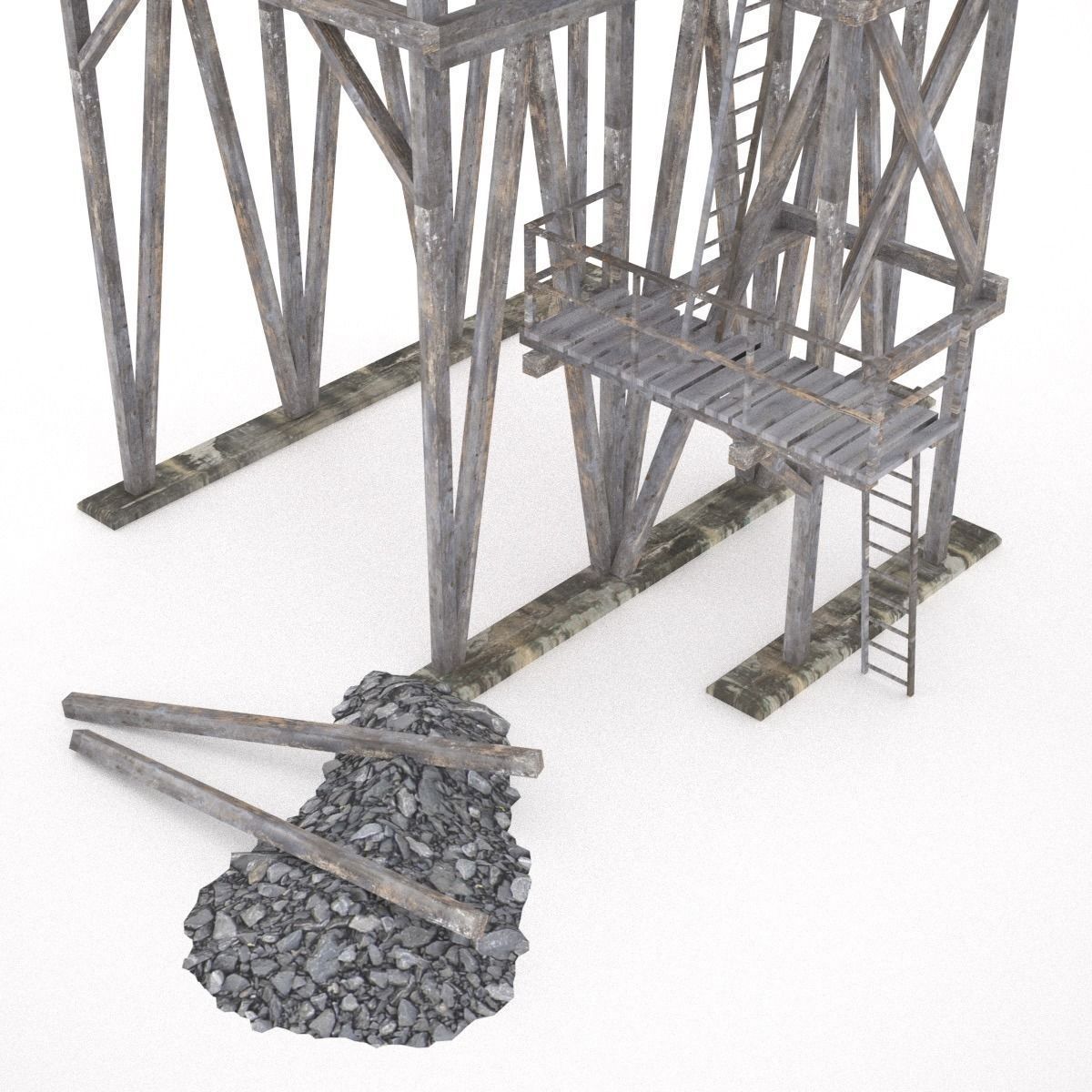 Old coal wooden tipple 3D model_8