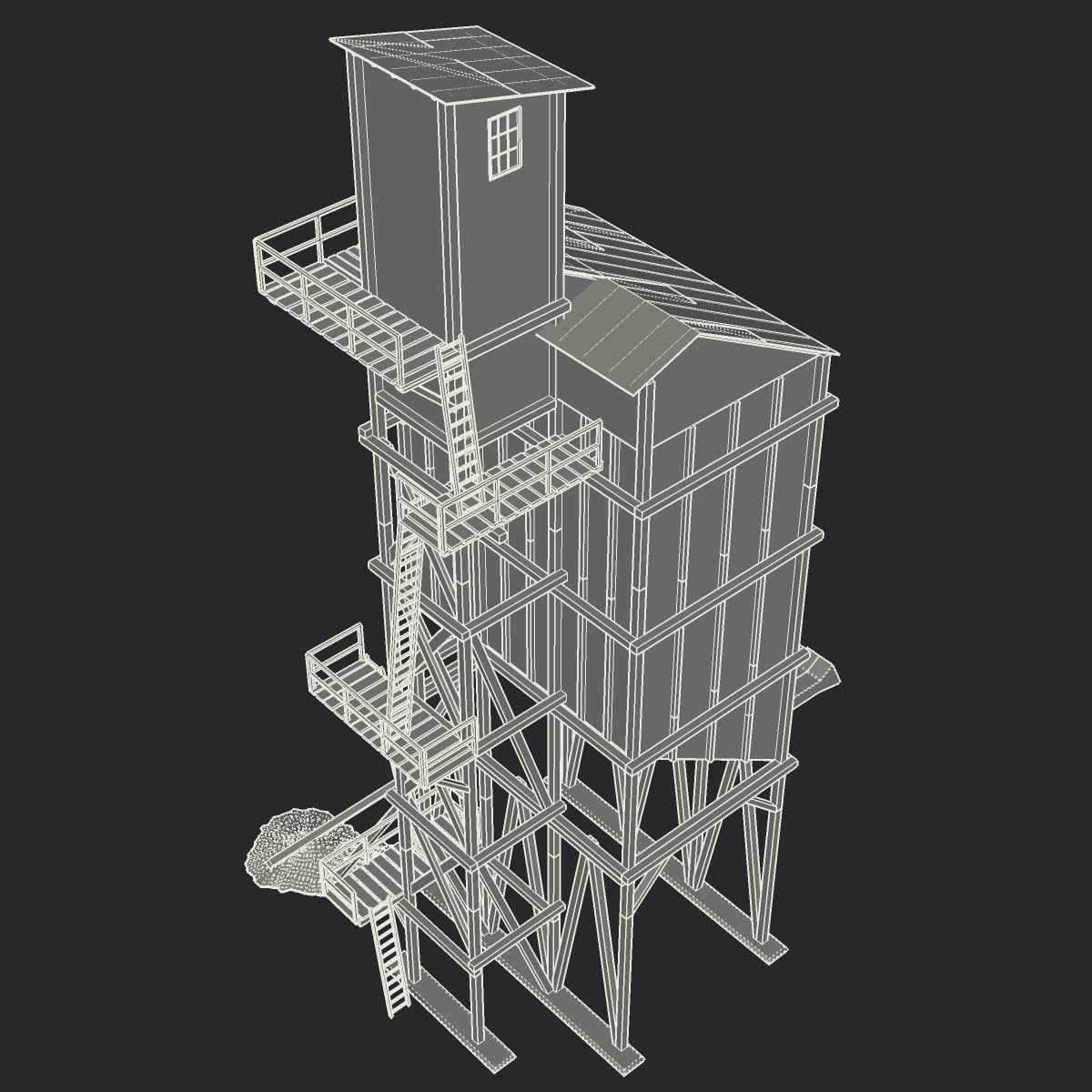 Old coal wooden tipple 3D model_14