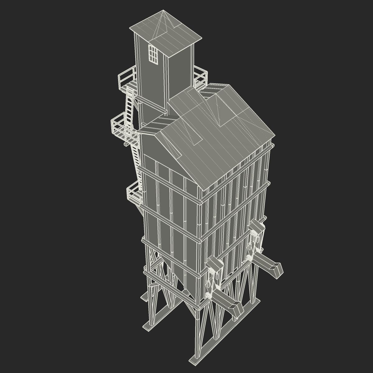 Old coal wooden tipple 3D model_12