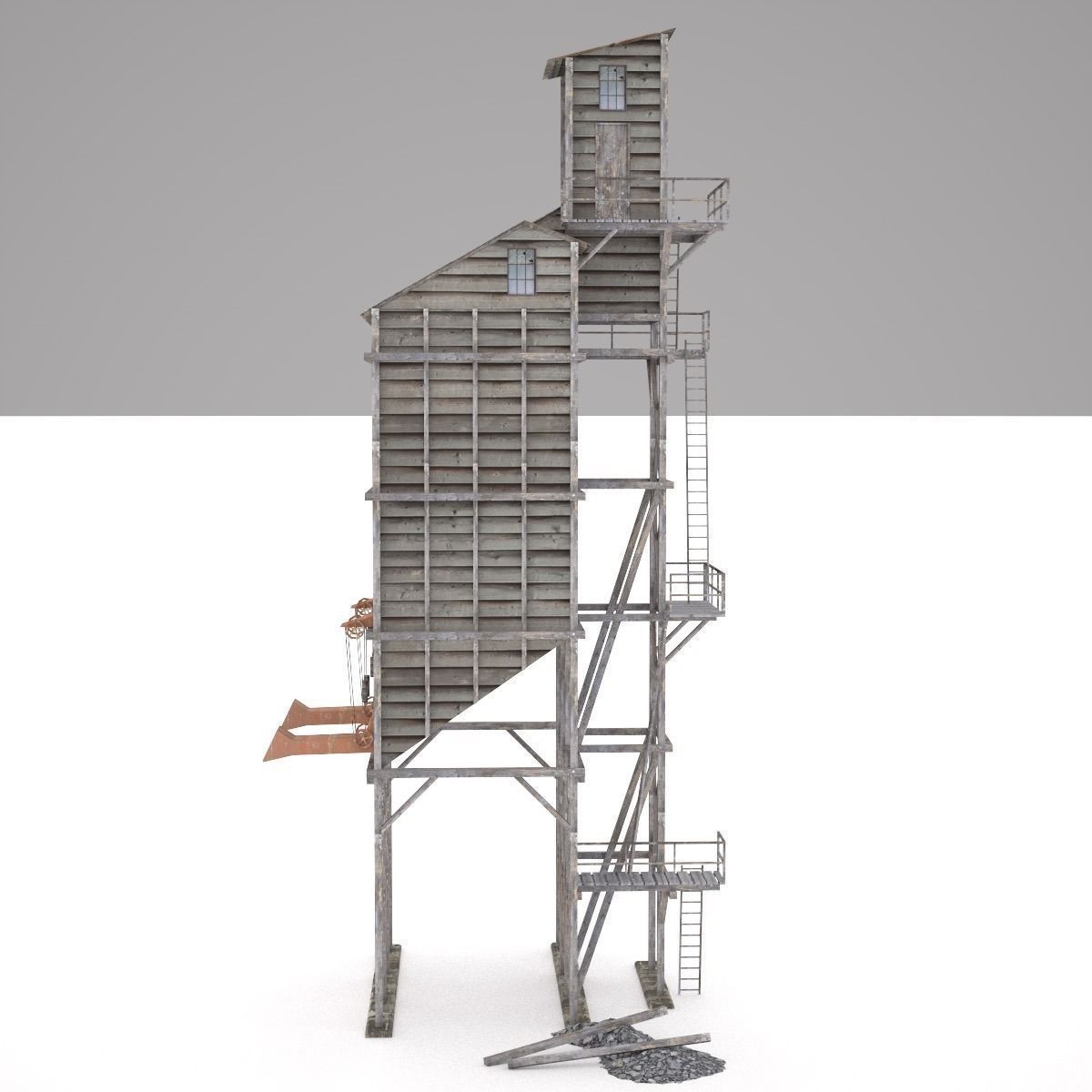 Old coal wooden tipple 3D model_7