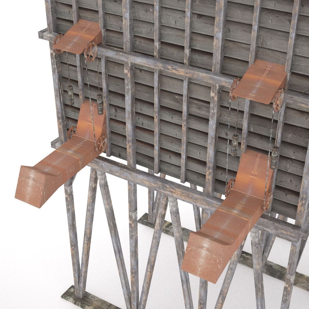 Old coal wooden tipple 3D model_9