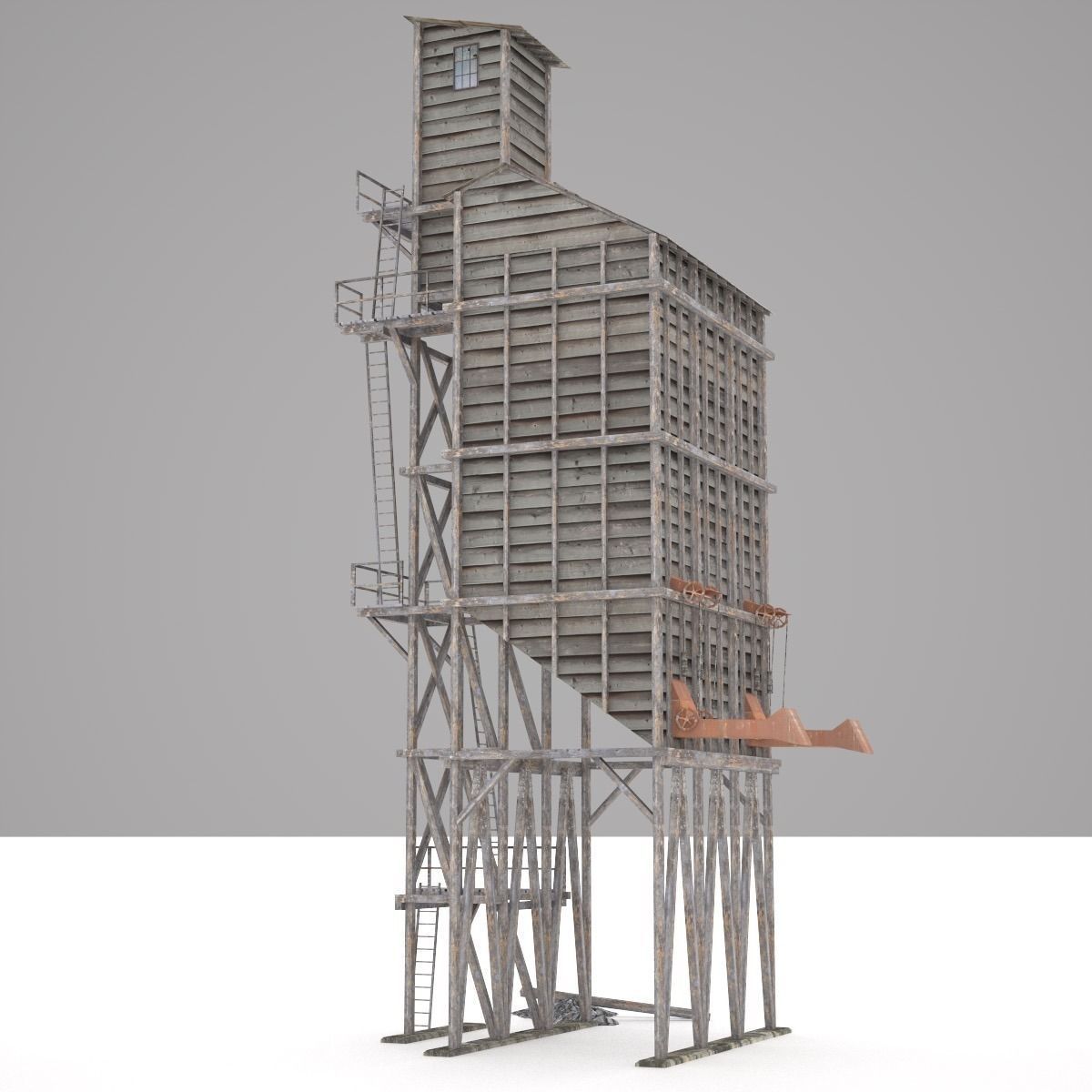 Old coal wooden tipple 3D model_5