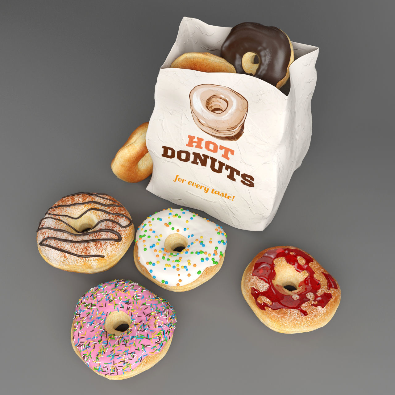 Donuts collections and Milkshake - FOOD set 2  3D model_3
