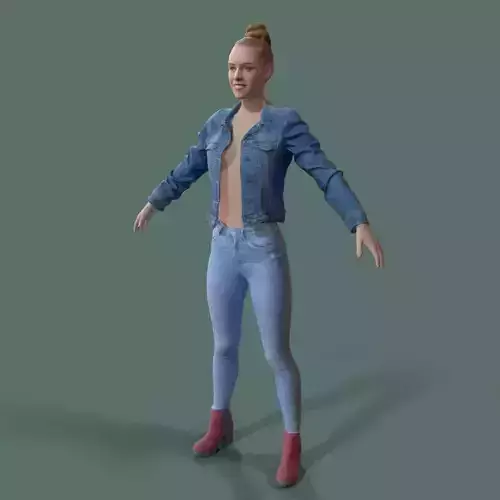 Rigged Jeans Girl Walking Animation Low-poly 3D model
