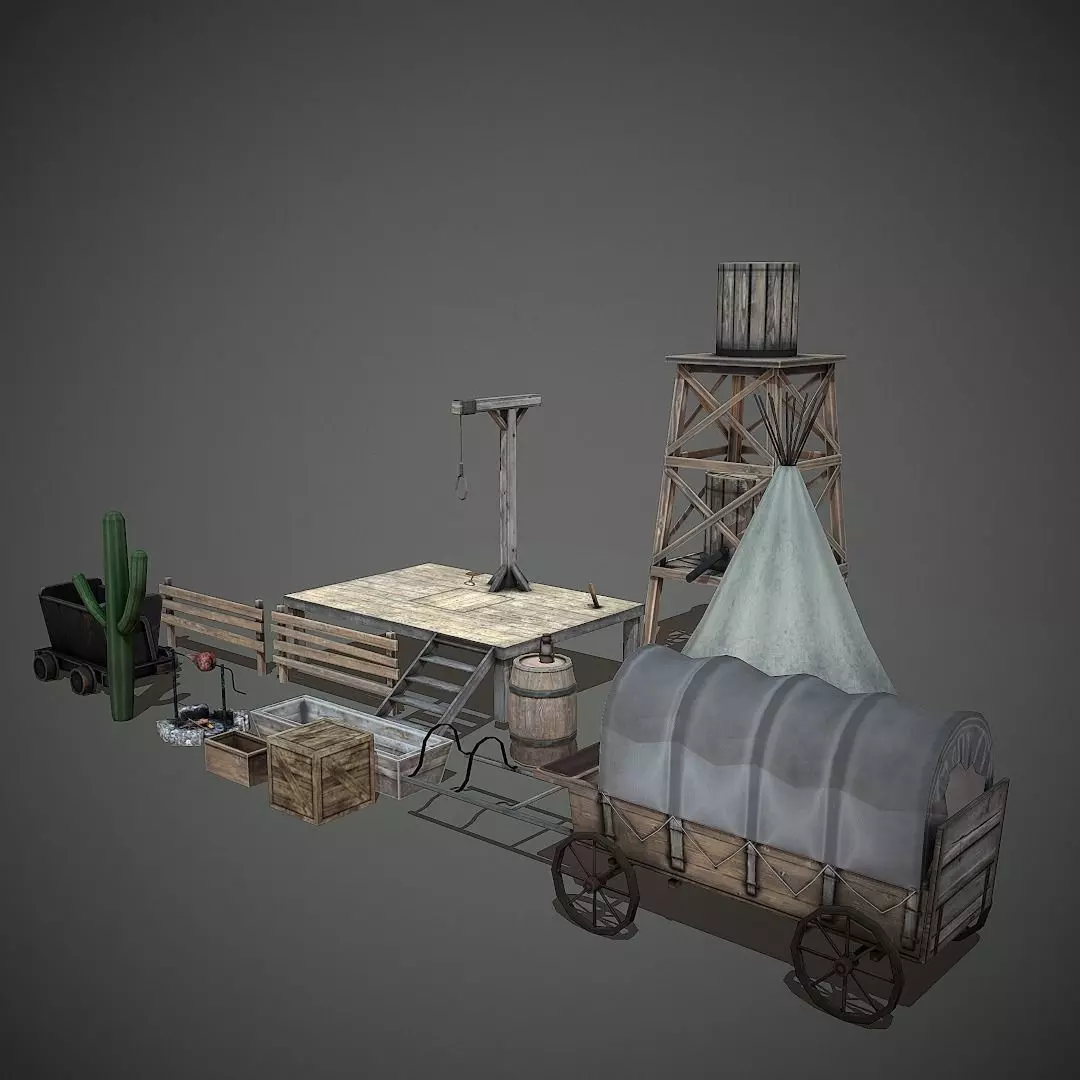 Western Props Pack Mobile Ready Low-poly 3D model_0