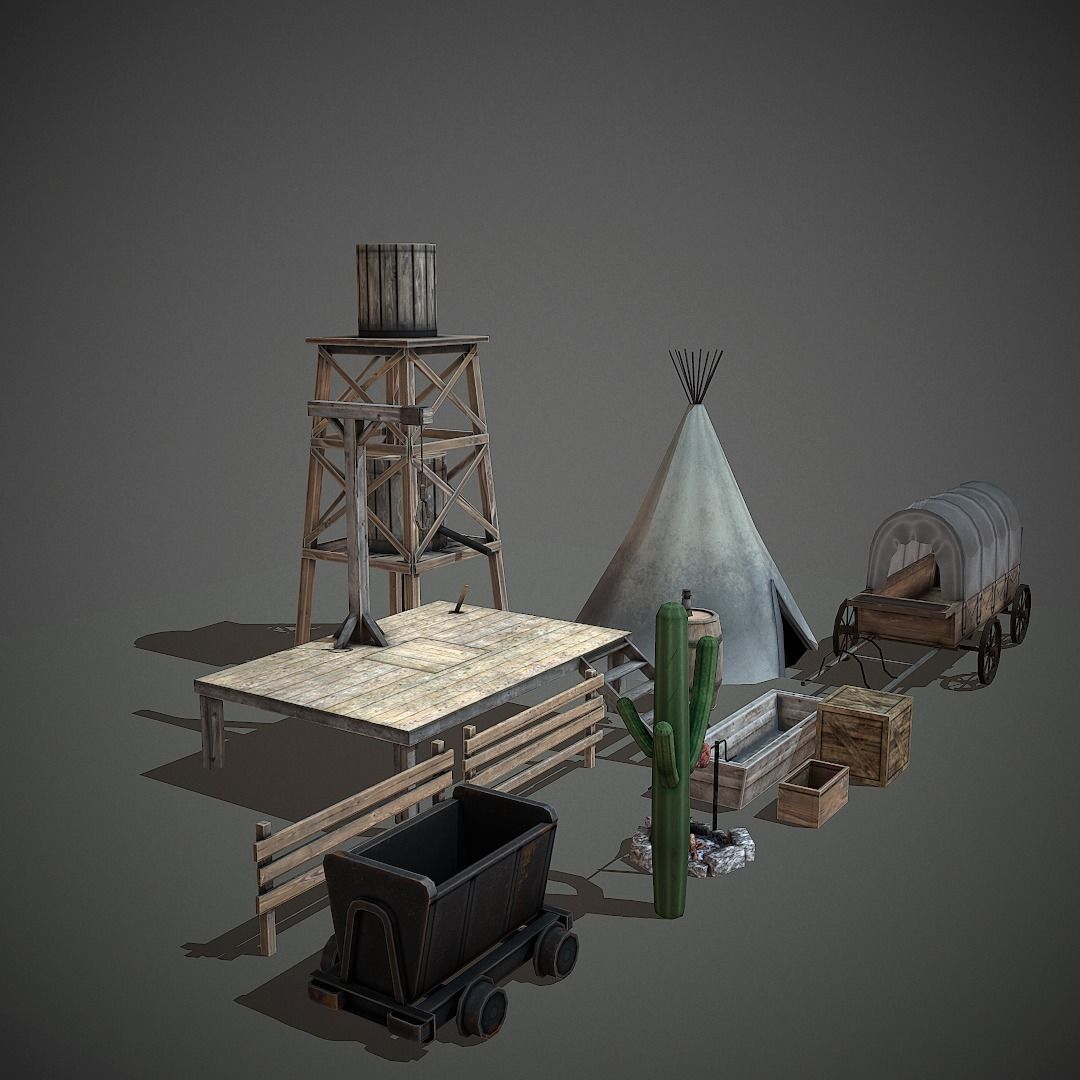 Western Props Pack Mobile Ready Low-poly 3D model_1