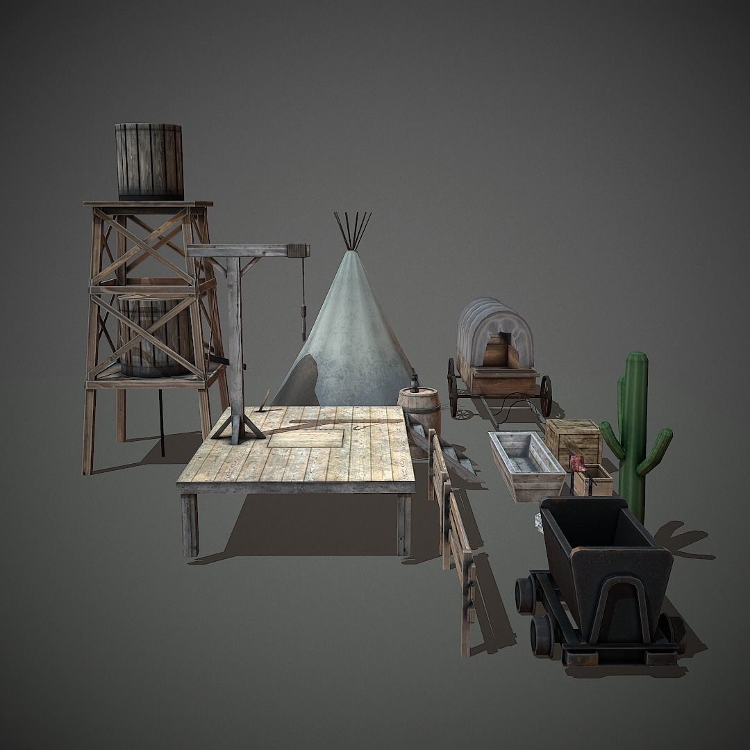 Western Props Pack Mobile Ready Low-poly 3D model_2