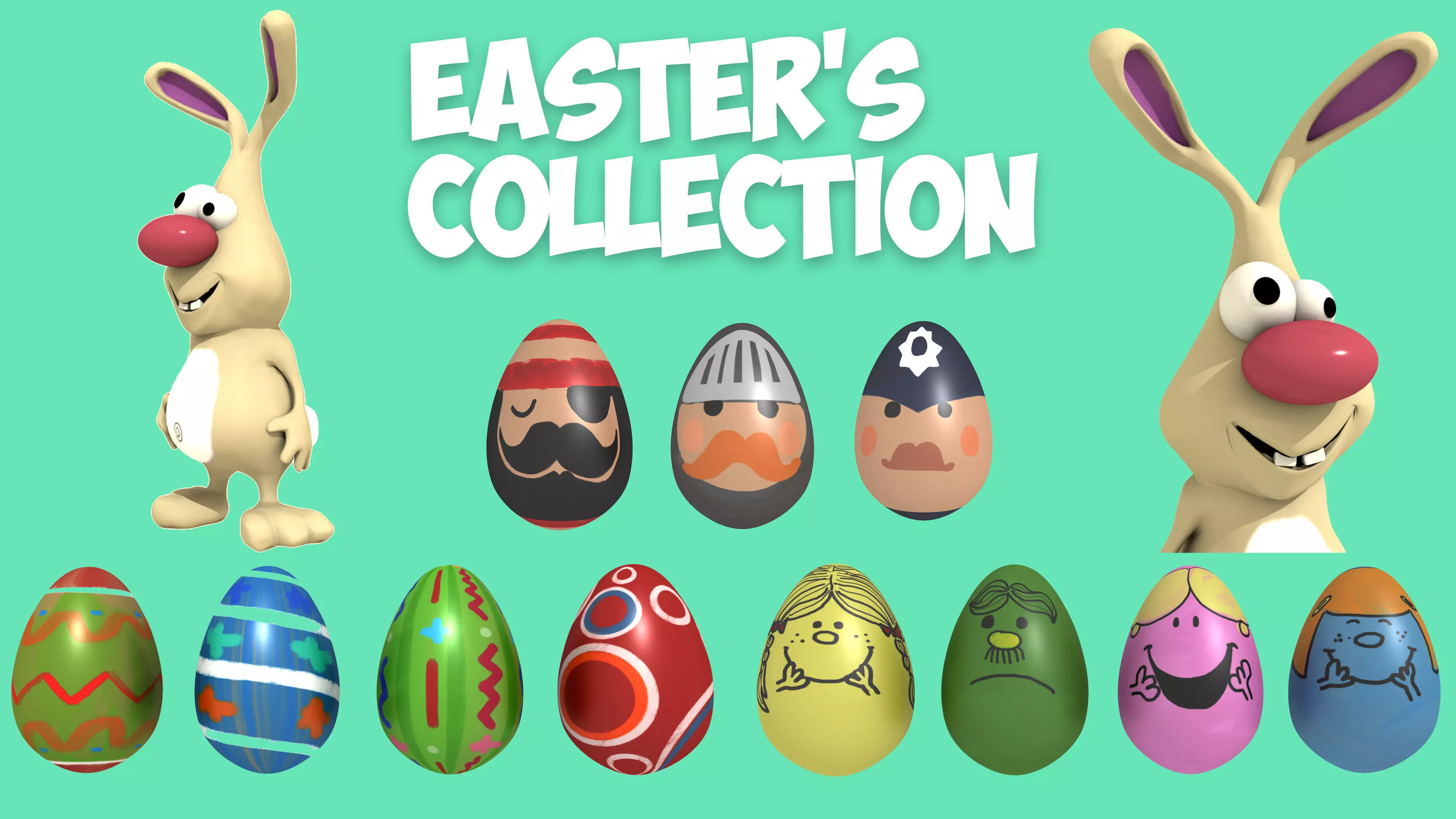 Easter Collection cartoon bunny with nose Low-poly 3D model_0