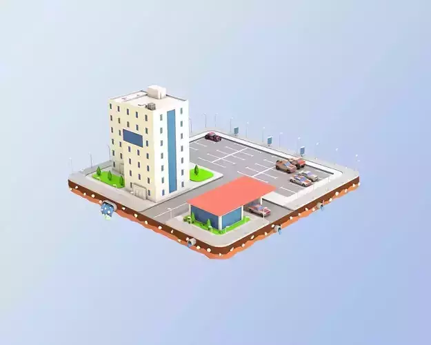 Low Poly Car Service Building Low-poly 3D model