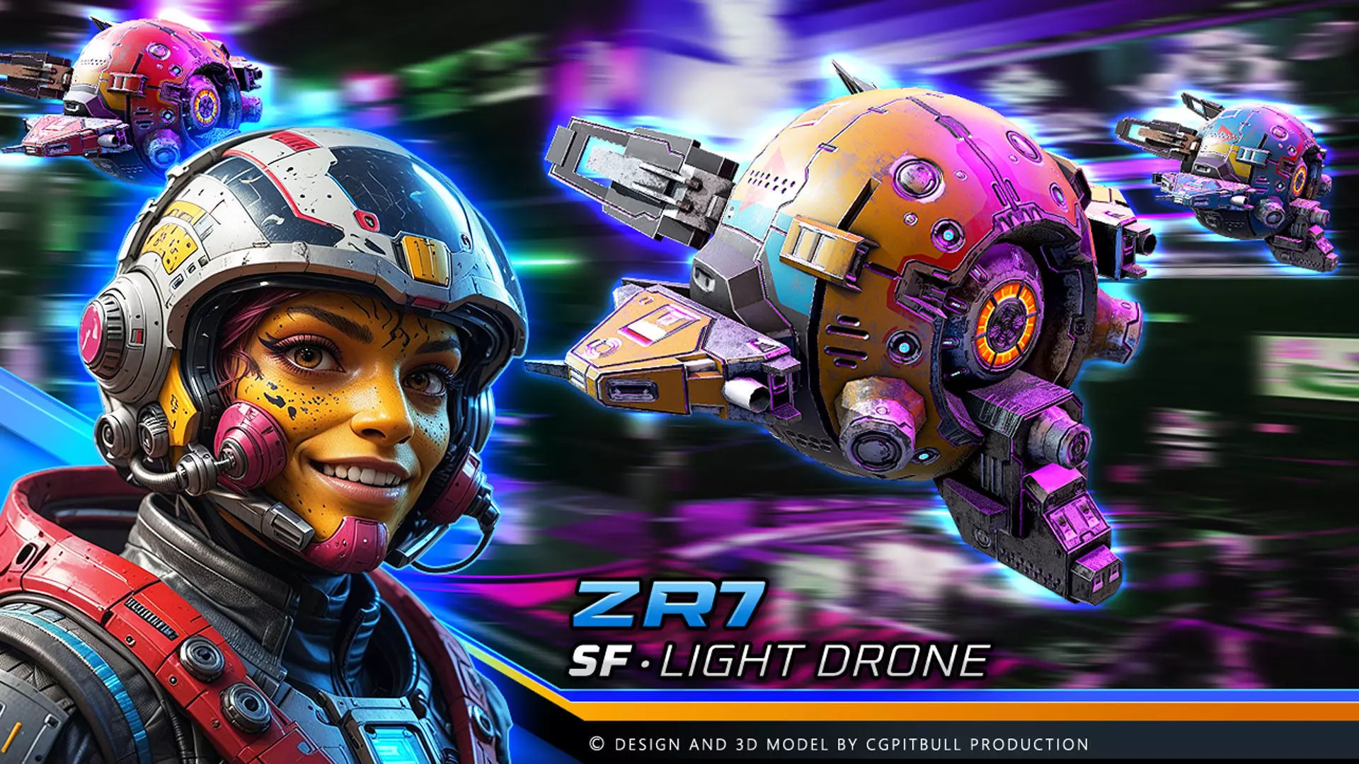 SF Light Drone ZR7 Low-poly 3D model_0
