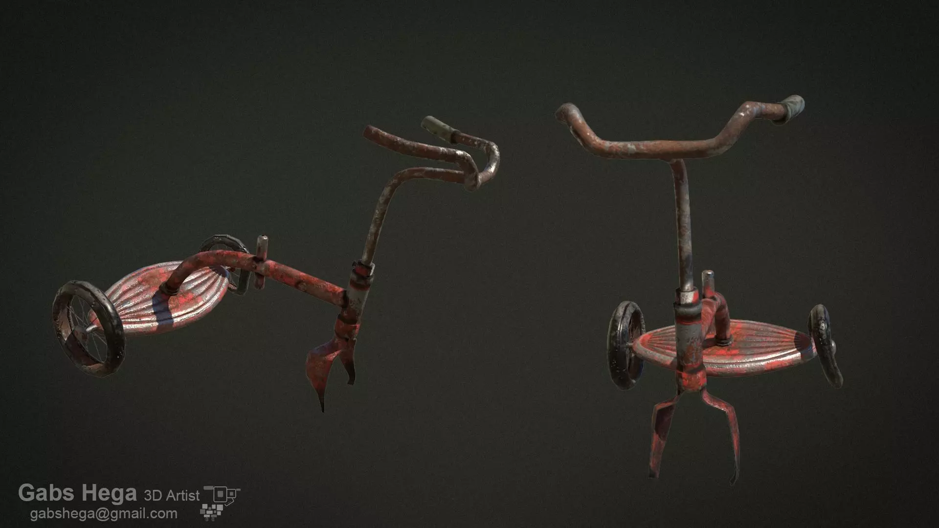 Old Tricycle game asset Low-poly 3D model_0