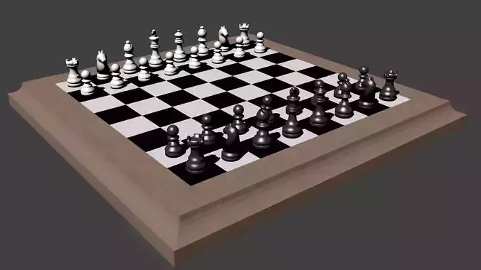 Chess board with pieces 3D model
