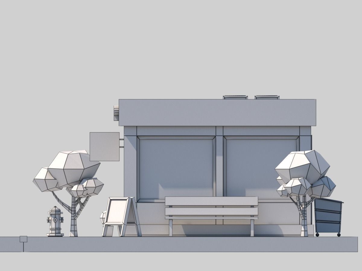Cartoon Low Poly Building Barber Shop Low-poly 3D model_8