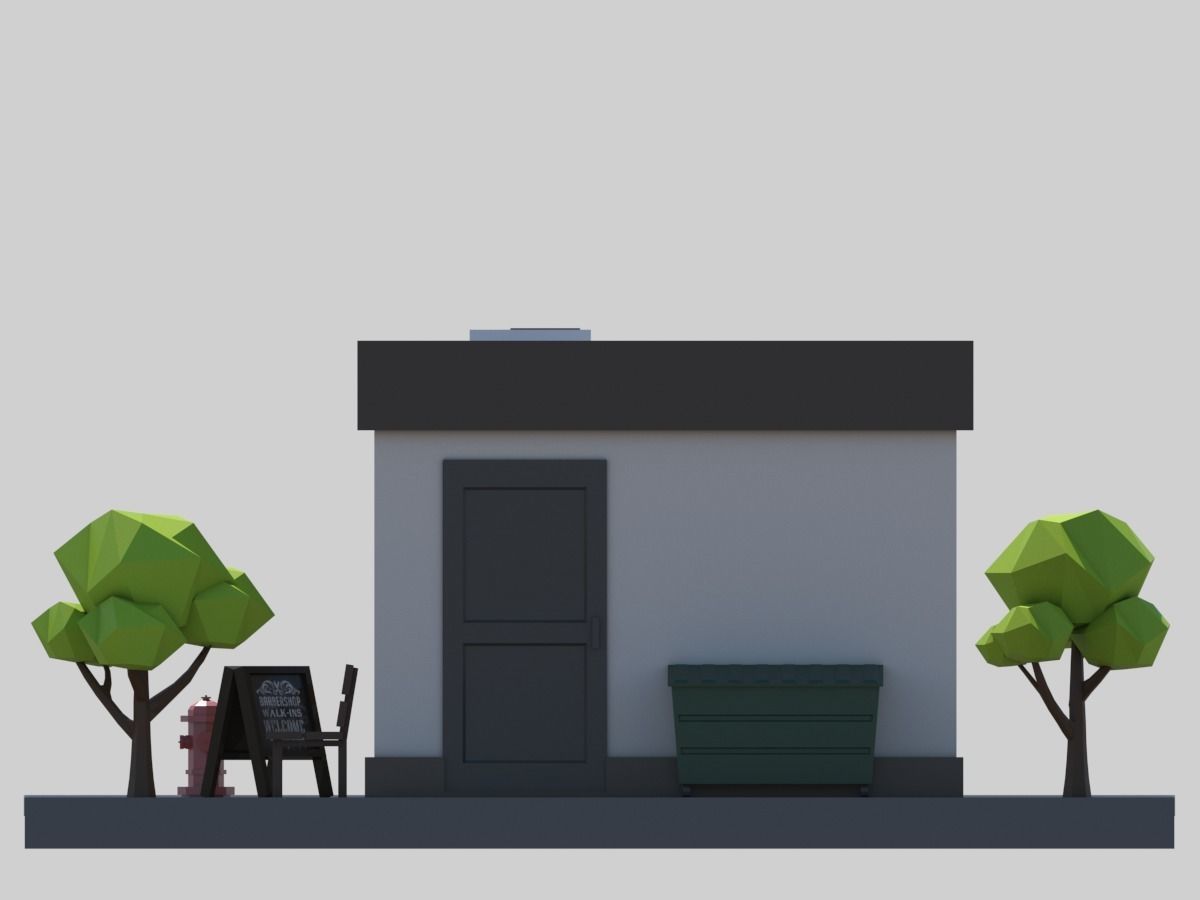 Cartoon Low Poly Building Barber Shop Low-poly 3D model_9