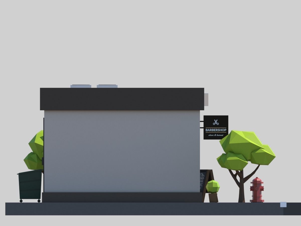 Cartoon Low Poly Building Barber Shop Low-poly 3D model_11