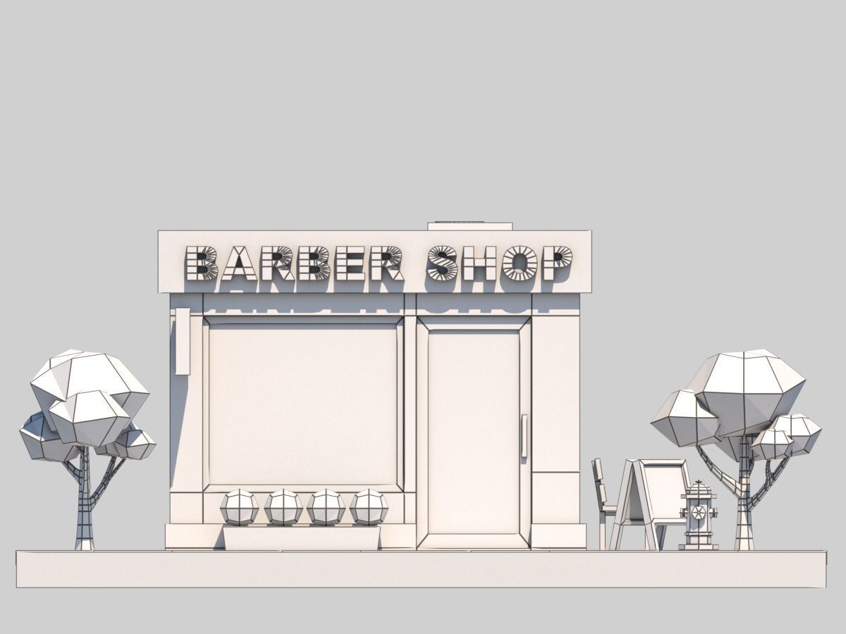 Cartoon Low Poly Building Barber Shop Low-poly 3D model_6