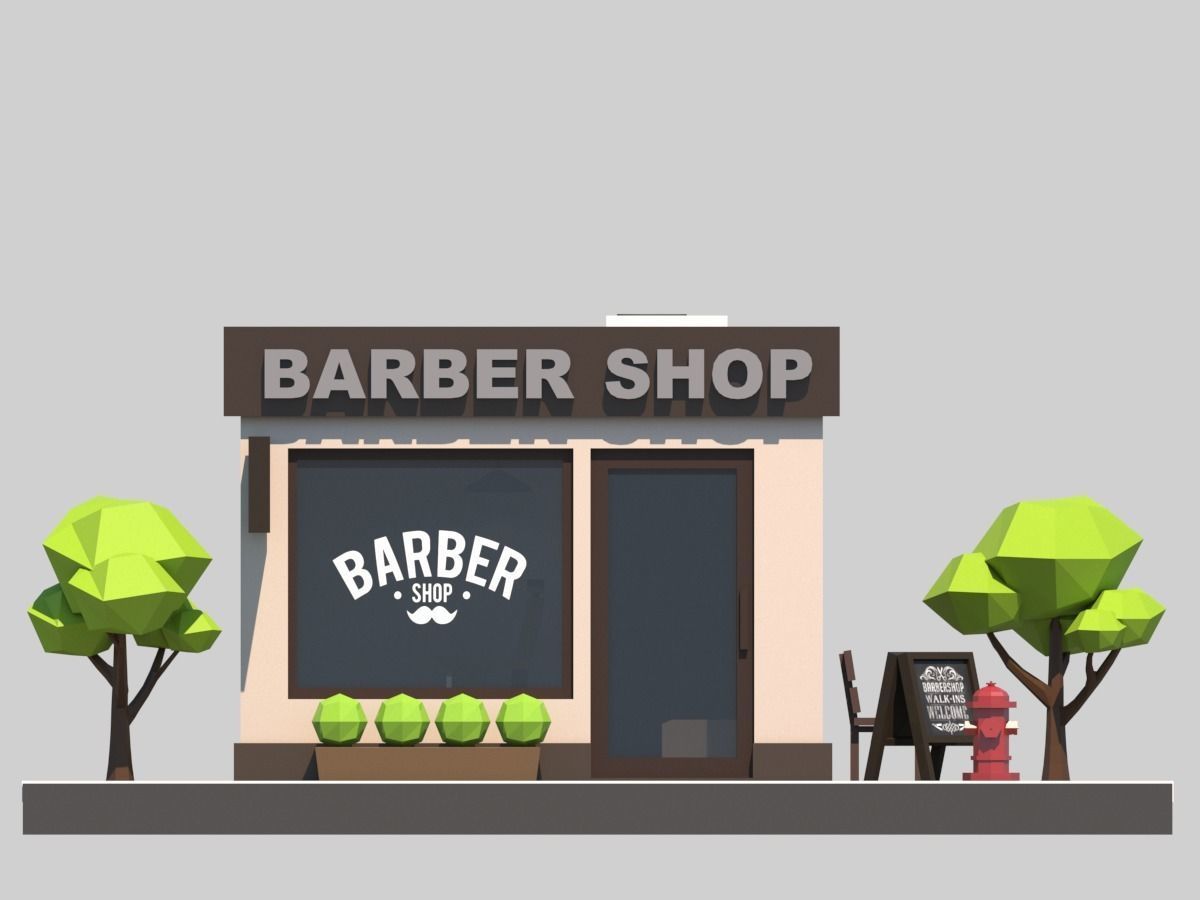 Cartoon Low Poly Building Barber Shop Low-poly 3D model_5