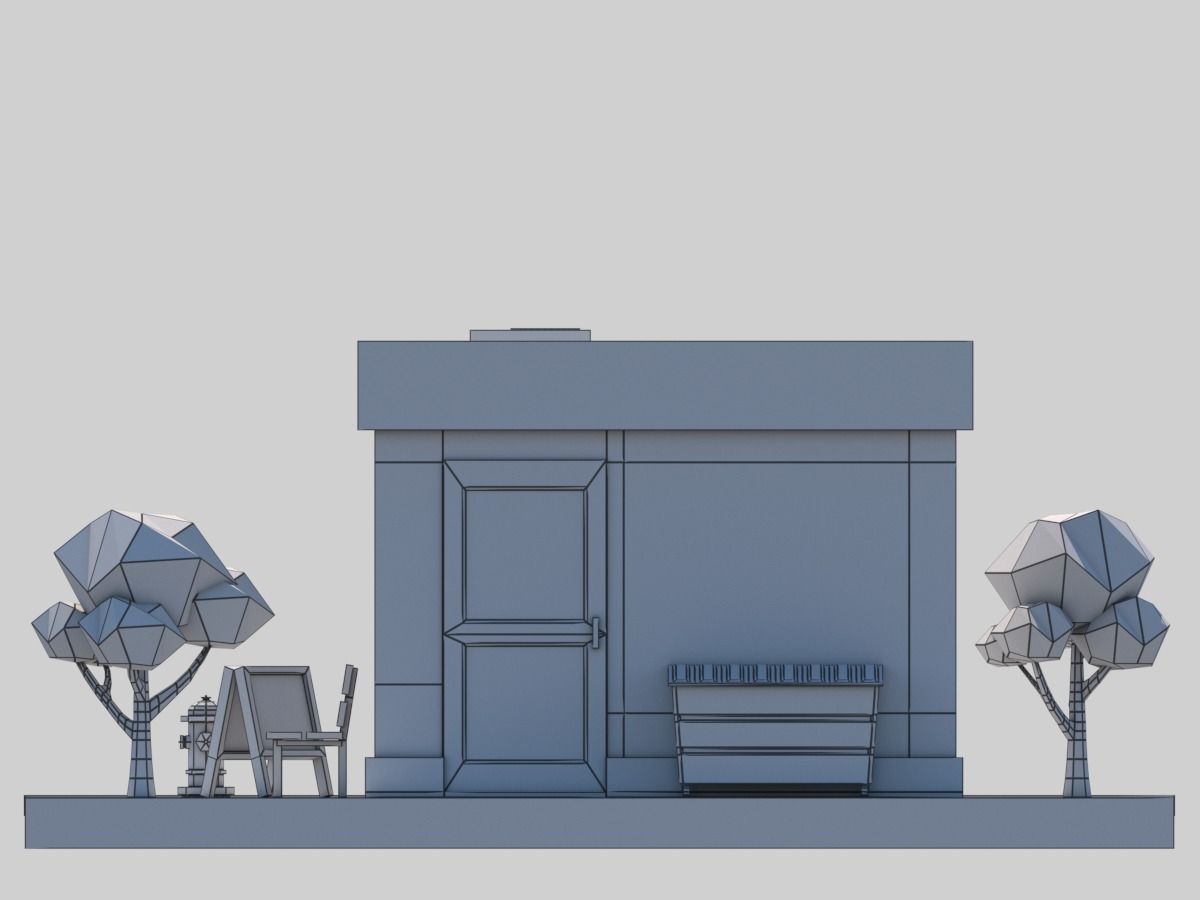 Cartoon Low Poly Building Barber Shop Low-poly 3D model_10