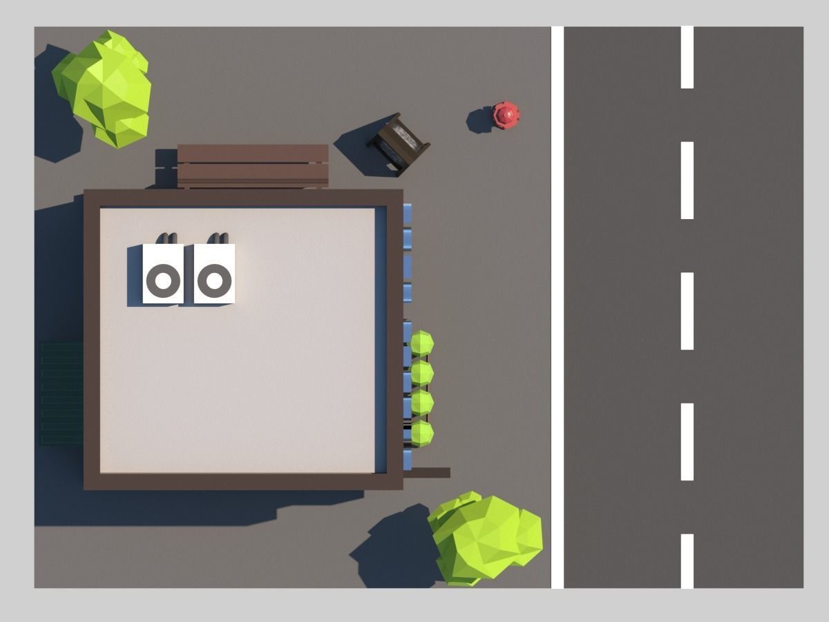 Cartoon Low Poly Building Barber Shop Low-poly 3D model_3