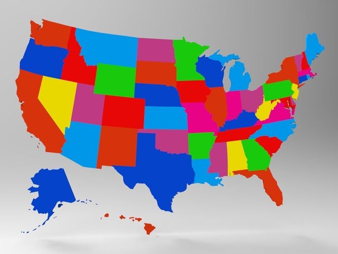 United States Map With All 50 States 3D model Low-poly 3D model