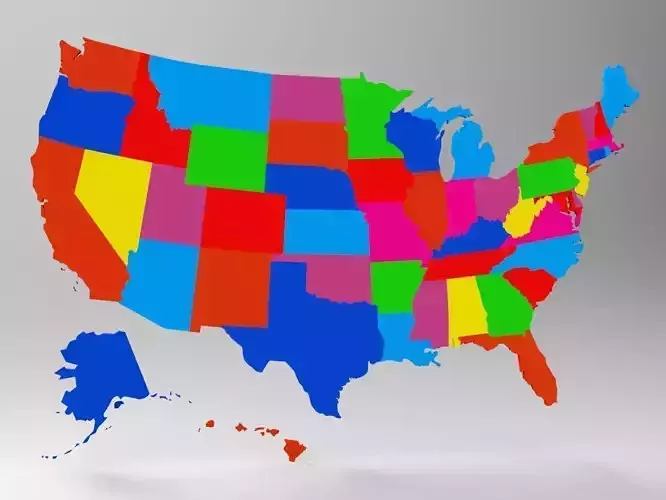 United States Map With All 50 States 3D model Low-poly 3D model