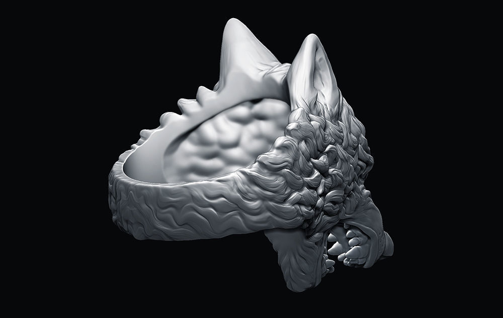 Demonic Wolf ring 3D print model_6